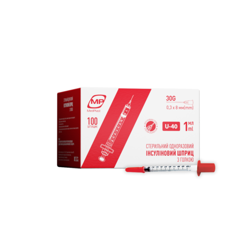 Шприц інсуліновий МР MedPlast, 1мл U-40 30G 0,3*8